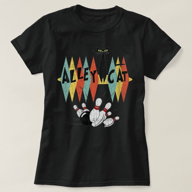 Womens Retro Bowling Vintage Bowler Alley Cat Gift T-Shirt (Design Front)