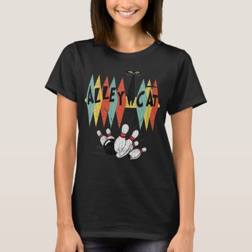Womens Retro Bowling Vintage Bowler Alley Cat Gift T_Shirt