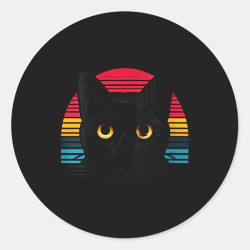 Womens Retro Cat Sunset  Classic Round Sticker