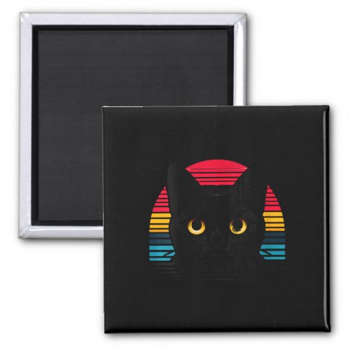 Womens Retro Cat Sunset  Magnet