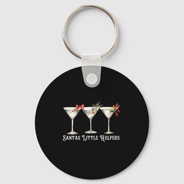 Womens Retro Funny Santa's Little Helper Martini M Keychain (Front)