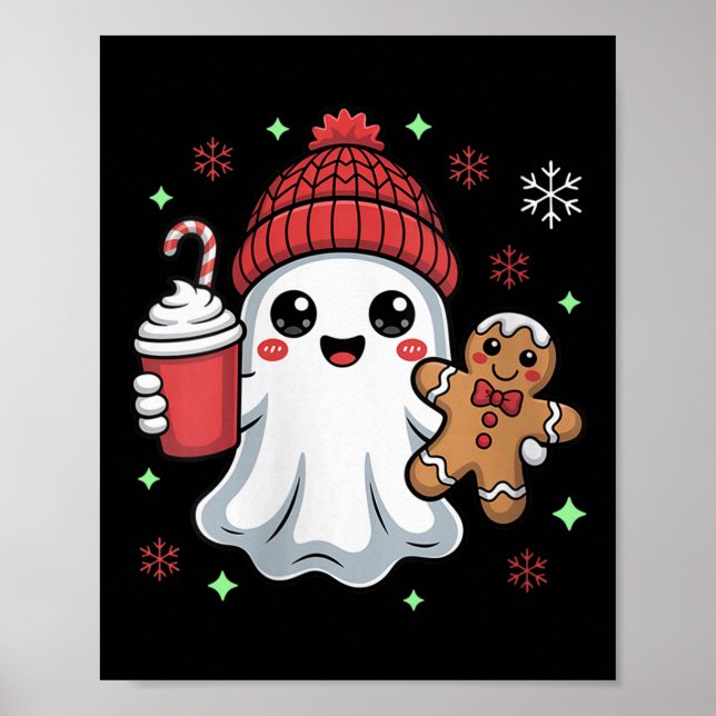 Womens Retro Ghost Beanie Christmas Holiday Xmas C Poster (Front)