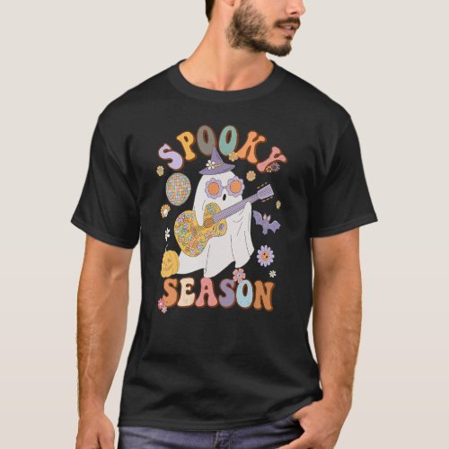 Womens Retro Groovy Spooky Season Hippie Ghost Hal T_Shirt