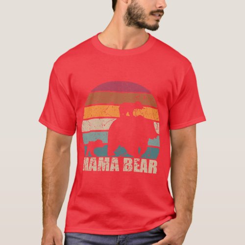 Womens Retro Mama Bear of Twins Mothers Day Mother T_Shirt