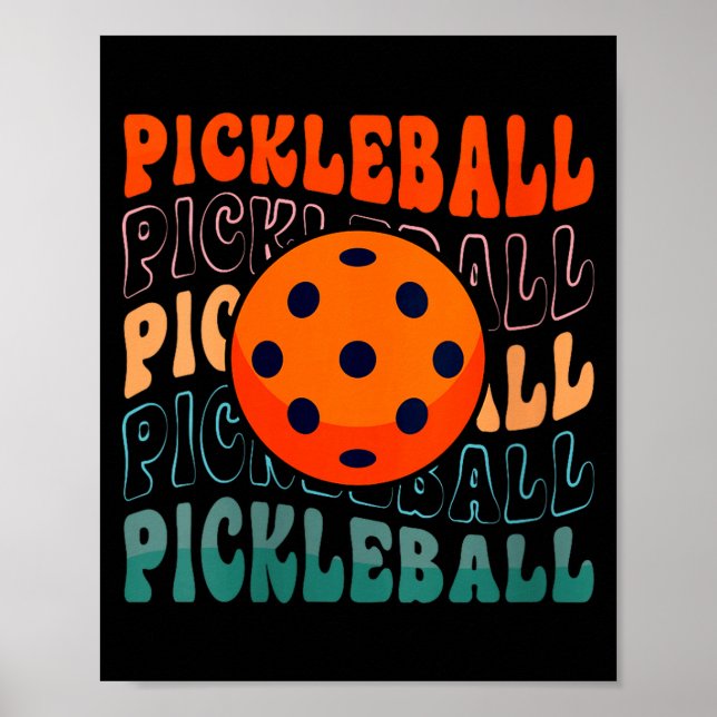 Womens retro pickleball waving style with a pickle poster (Front)