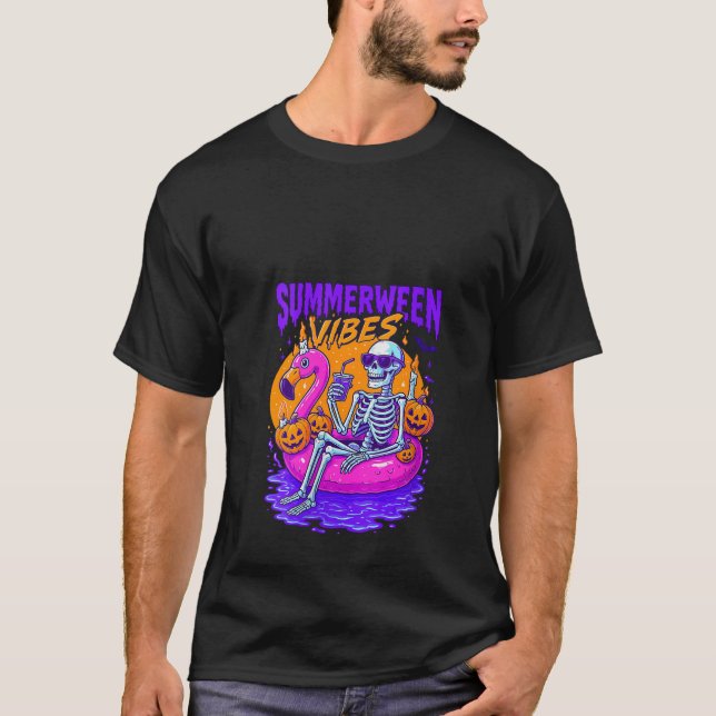 Womens Retro Skeleton Summerween Vibes Beach Flami T-Shirt (Front)