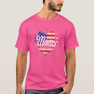 Womens Retro Usa Flag Heart Football Mom Mother's T-Shirt