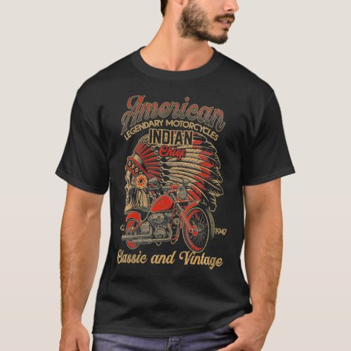 Womens Retro Vintage American Motorcycle Indian fo T_Shirt