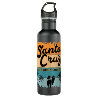 Womens Retro Vintage Santa Cruz California Surfing Stainless Steel Water Bottle