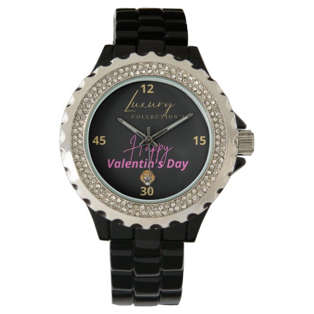 Women's Rhinestone Black Enamel Watch (Front)
