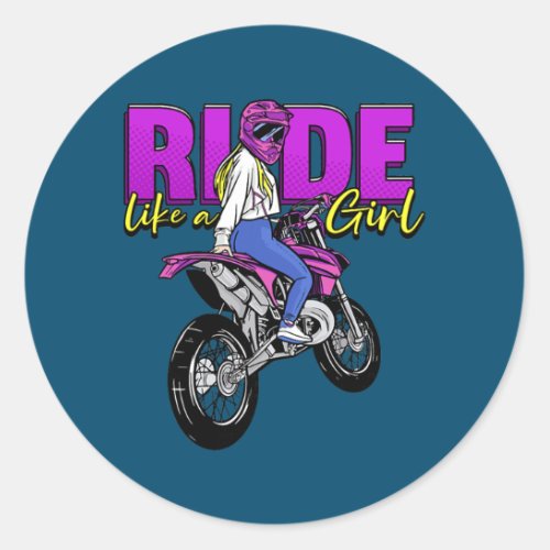 Womens Ride Like A Girl Dirt Bike Women Motocross Classic Round Sticker
