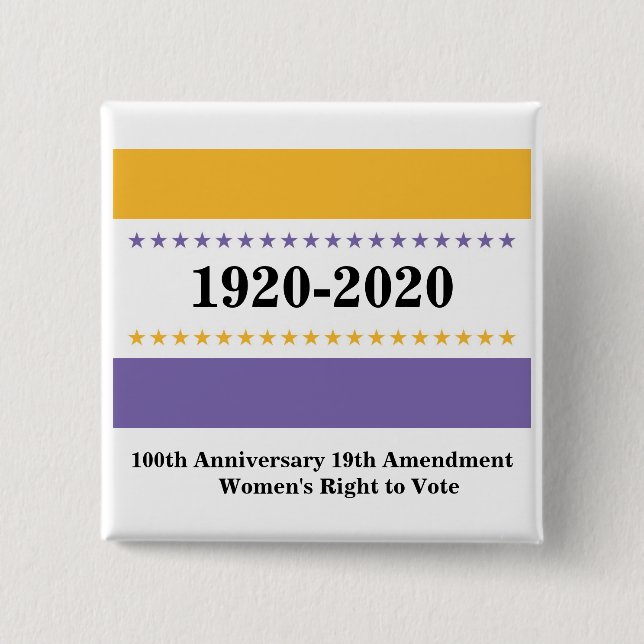 Women's Right to Vote 19th Amendment Victory Flag Button (Front)