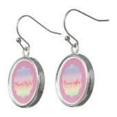 Womens Rights are Human Rights Pink Rainbow Earrings (Angled)