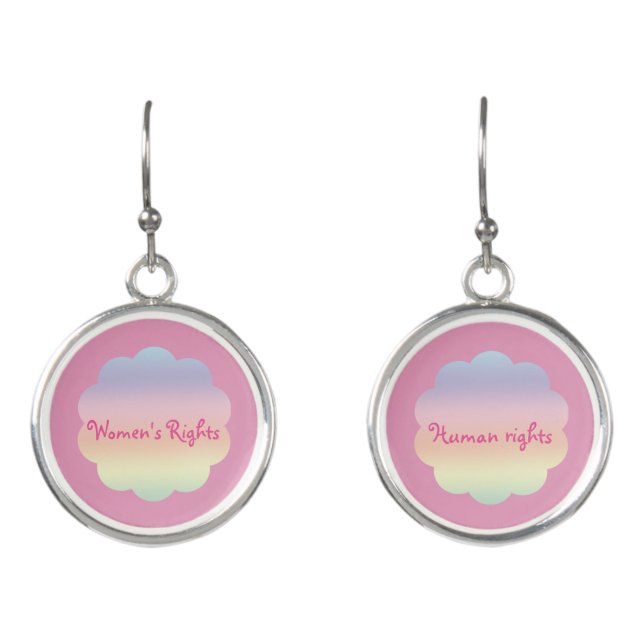 Womens Rights are Human Rights Pink Rainbow Earrings (Front)