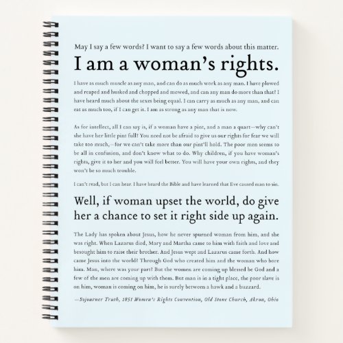 Womens Rights Sojourner Truth speech quote blue Notebook