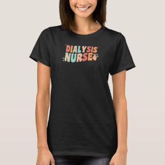 Womens RN Dialysis Nurse Retro Groovy Nephrology N T-Shirt