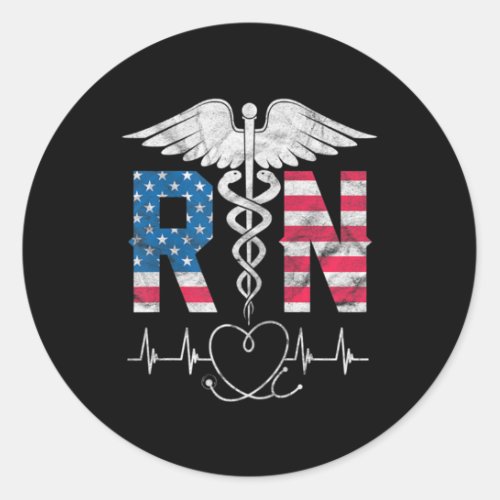 Womens RN Registered Nurse USA Flag Caduceus Classic Round Sticker