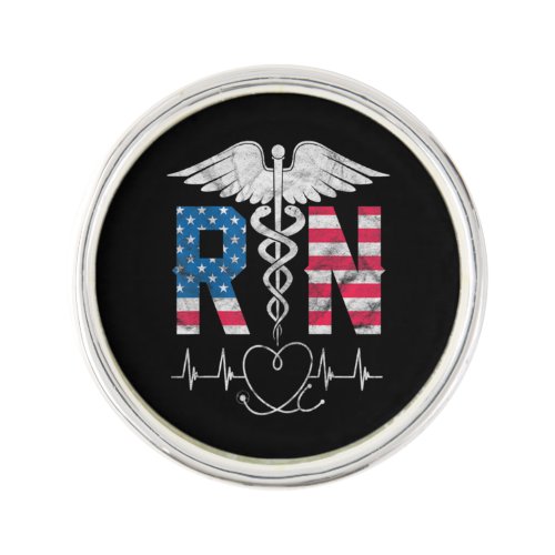 Womens RN Registered Nurse USA Flag Caduceus Lapel Pin