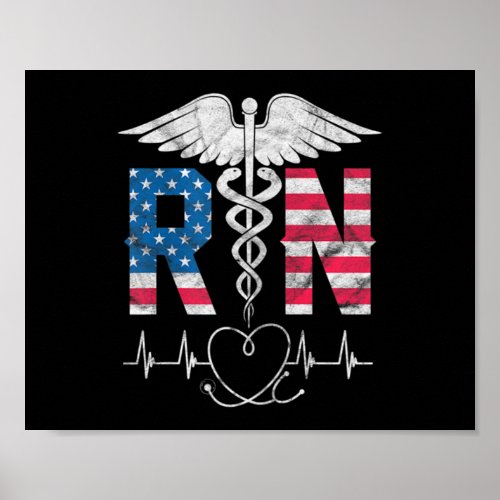 Womens RN Registered Nurse USA Flag Caduceus Poster