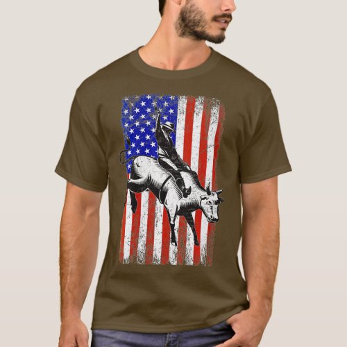 Womens Rodeo Bull Rider Patriotic American Flag Co T_Shirt