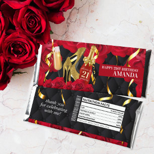 Women's Roses and Heels Red and Gold Birthday  Hershey Bar Favors