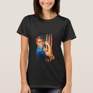 Womens Rosie the Riveter and worn American Flag T-Shirt