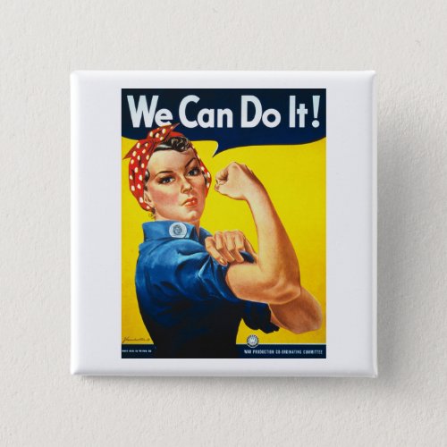 Womens Rosy the Riveter T Shirt _ We Can Do It Button