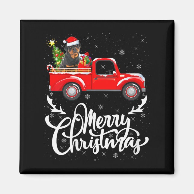 Womens Rottweiler Dog On Christmas Tree Red Truck  Magnet (Front)