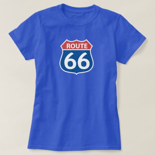Womens ROUTE 66 RED BLUE SIGN T_Shirt