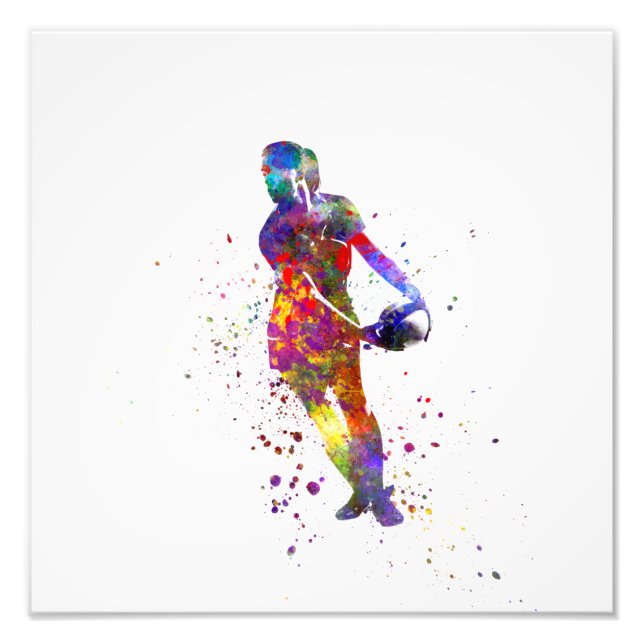 Women's rugby in watercolor photo print (Front)