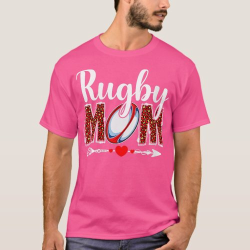 Womens Rugby Mom Leopard Funny Sports Players Moth T_Shirt