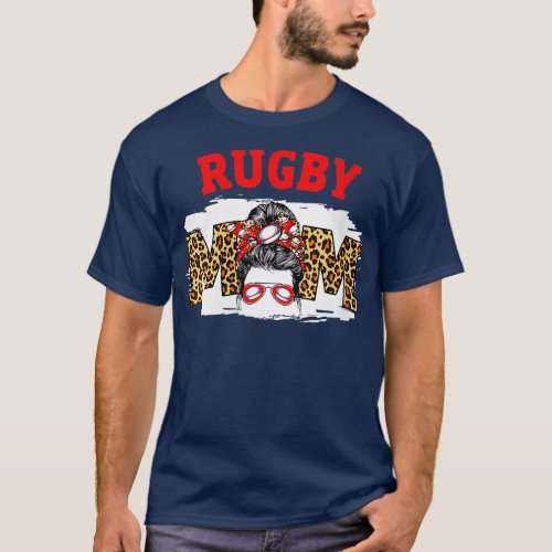 Womens Rugby Mom Messy Bun Cute Mothers Day Basket T_Shirt