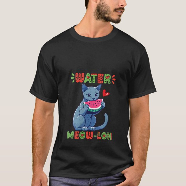 Womens Russian Blue Cat Eating Watermelon Summer V T-Shirt (Front)
