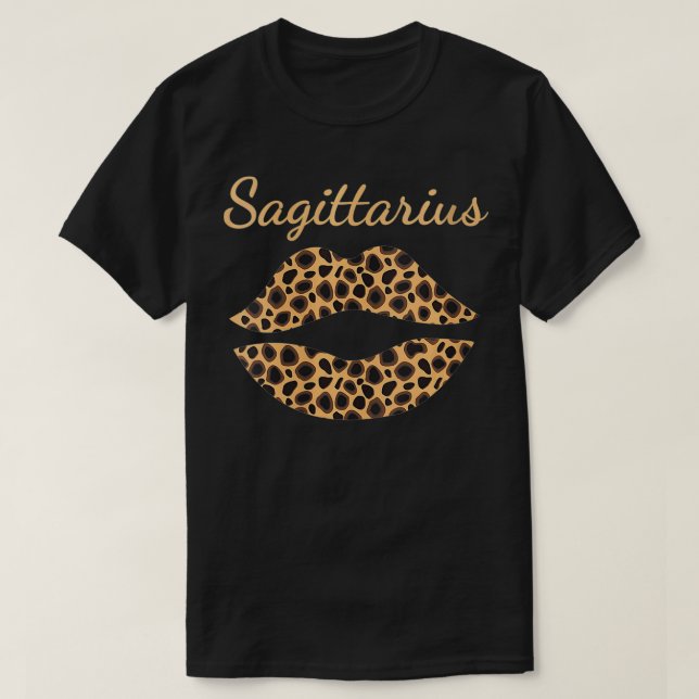 Womens Sagittarius Leopard Lips Queen Zodiac Birth T-Shirt (Design Front)
