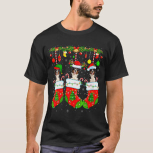 Womens Saint Bernard Dog In Christmas Socks Funny  T-Shirt