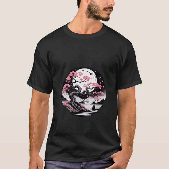 Womens Sakura japanese cherry blossom nd moon japa T-Shirt (Front)