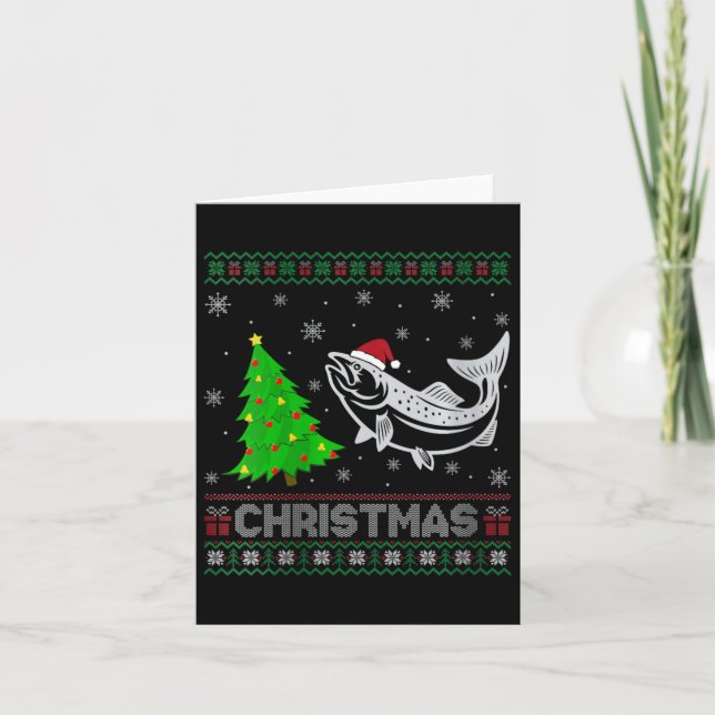 Womens Salmon Xmas Tree Lighting Ugly Christmas Sw Card (Front)