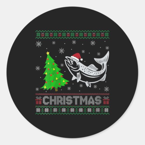 Womens Salmon Xmas Tree Lighting Ugly Christmas Sw Classic Round Sticker