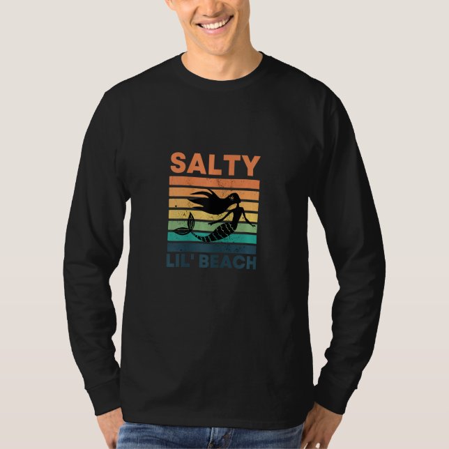Womens Salty Lil' Beach   Retro Little Mermaid     T-Shirt (Front)