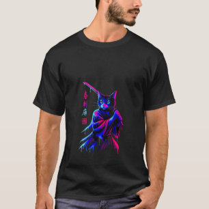 Womens Samurai Cat Japanese Warrior Drip Art Men W T-Shirt