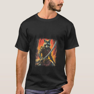 Womens Samurai Raccoon Japanese Sumi e Art Kawaii  T-Shirt