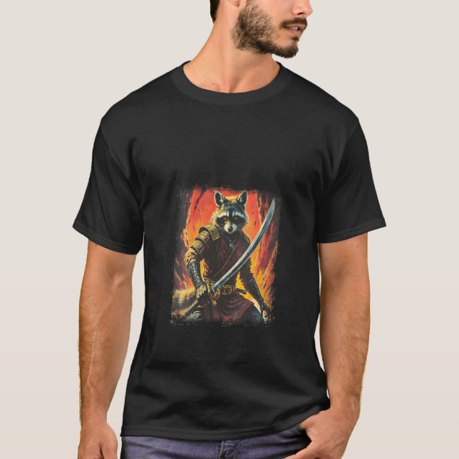 Womens Samurai Raccoon Japanese Sumi e Art Kawaii  T-Shirt (Front)