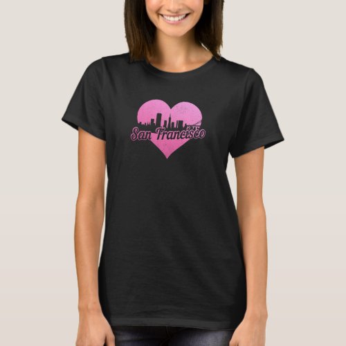 Womens San Francisco California Skyline Heart Vint T_Shirt