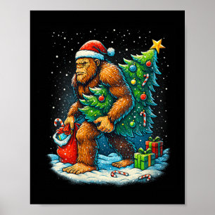Womens Santa Bigfoot Christmas Tree Sasquatch Xmas Poster