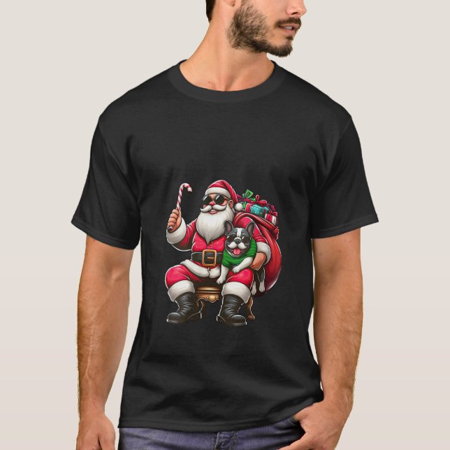 Womens Santa Claus Sunglasses Candy Cane French Bu T-Shirt (Front)