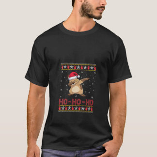 Womens Santa Hat Dabbing Pika Ho Ho Ho Funny Ugly T-Shirt