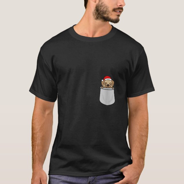 Womens Santa Pug Pocket Funny Cute Dog Mom Dad Chr T-Shirt (Front)