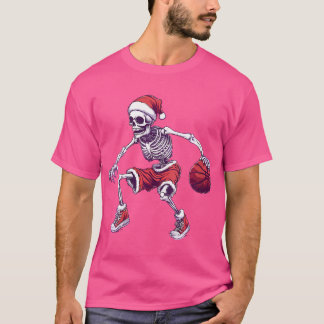 Womens Santa Skeleton Playing Basketball - Hallowe T-Shirt