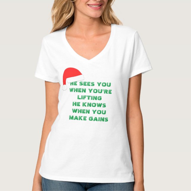 Women's Santa's Gains white v-neck t-shirt (Front)