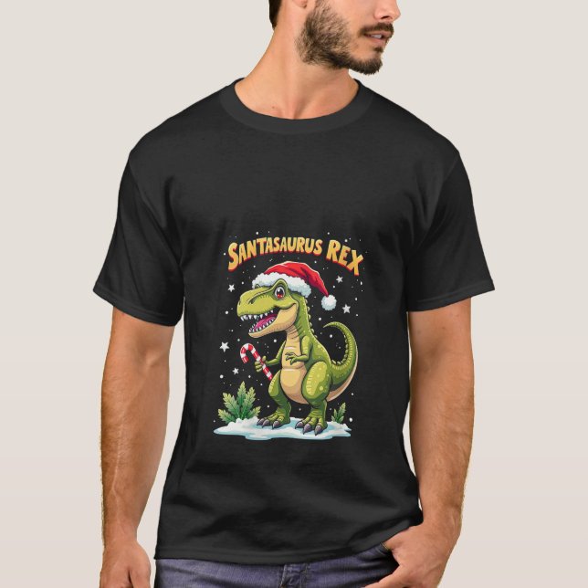 Womens Santasaurus Rex Funny Dinosaur xmas Santa H T-Shirt (Front)